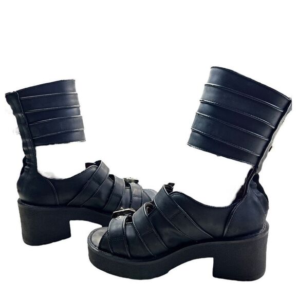 Jeffery Campbell Women's Leather Upper Black Buckle Gladiator Y2K Goth 6M Chunky - Picture 3 of 7